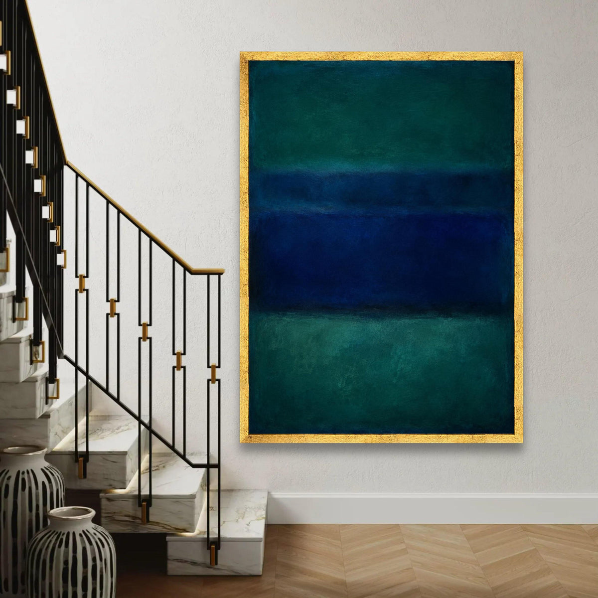 Mark Rothko Abstract Color Field Canvas, Blue and Green Minimalist Wall Art, Mid-Century Modern Home Decor, Large Ready To Hang Decoration