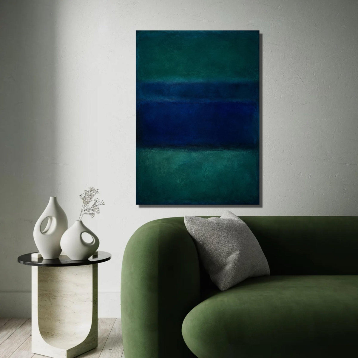 Mark Rothko Abstract Color Field Canvas, Blue and Green Minimalist Wall Art, Mid-Century Modern Home Decor, Large Ready To Hang Decoration