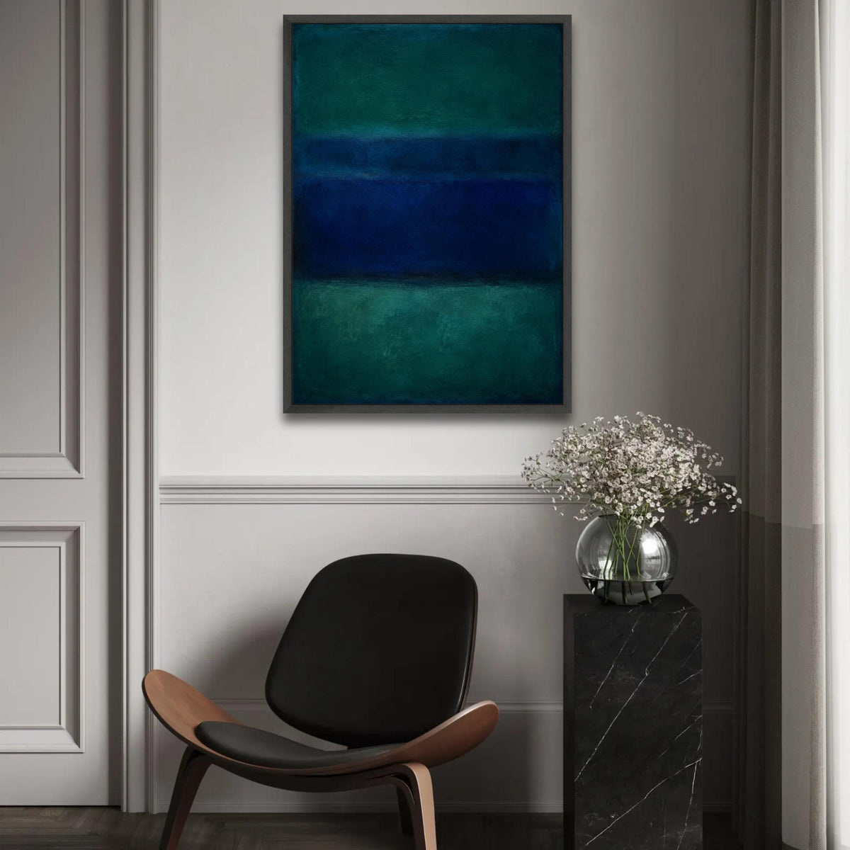 Mark Rothko Abstract Color Field Canvas, Blue and Green Minimalist Wall Art, Mid-Century Modern Home Decor, Large Ready To Hang Decoration