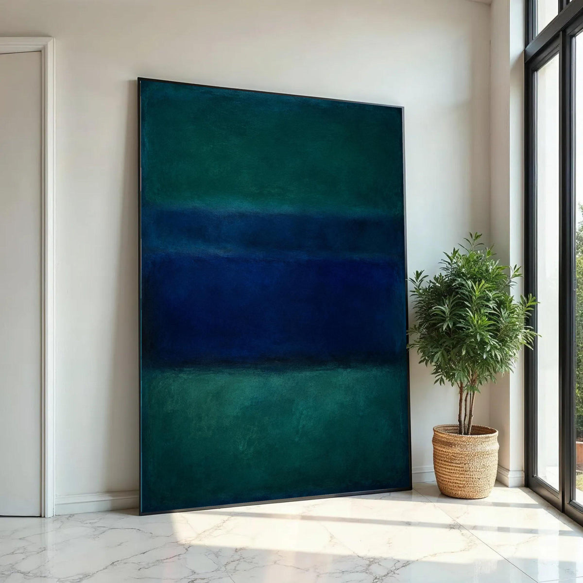 Mark Rothko Abstract Color Field Canvas, Blue and Green Minimalist Wall Art, Mid-Century Modern Home Decor, Large Ready To Hang Decoration