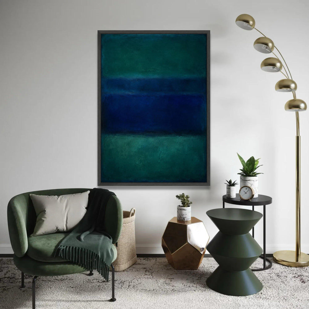 Mark Rothko Abstract Color Field Canvas, Blue and Green Minimalist Wall Art, Mid-Century Modern Home Decor, Large Ready To Hang Decoration