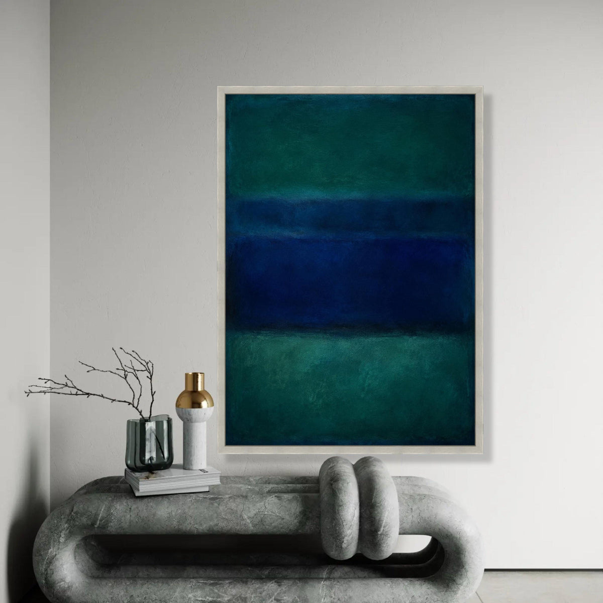 Mark Rothko Abstract Color Field Canvas, Blue and Green Minimalist Wall Art, Mid-Century Modern Home Decor, Large Ready To Hang Decoration