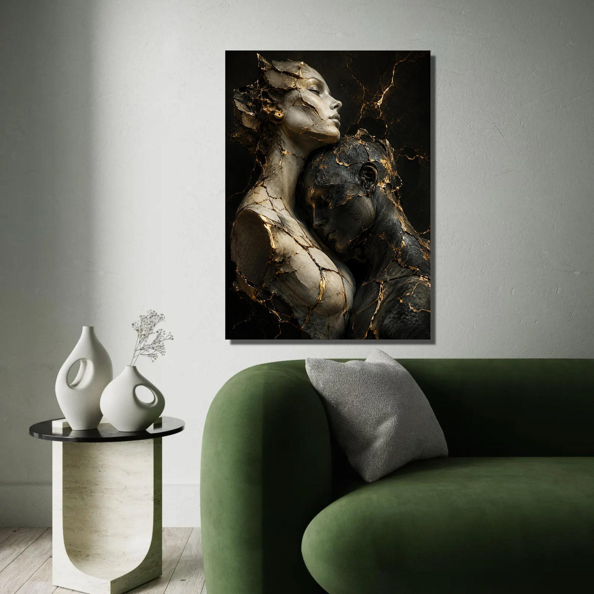Embracing Souls Sculpture Canvas, Gold Vein Abstract Figures, Intimate Couple Wall Art, Modern Contemporary Canvas, Ready To Hang Decoration