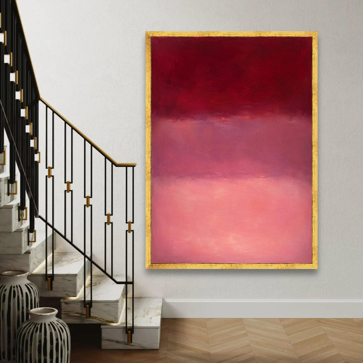 Mark Rothko Style Abstract Canvas Wall Art, Deep Red and Pink Color Field Painting, Modern Minimalist Home Decor, Ready To Hang Decoration