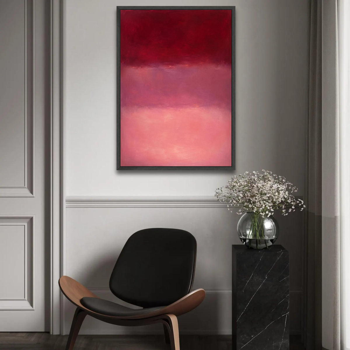 Mark Rothko Style Abstract Canvas Wall Art, Deep Red and Pink Color Field Painting, Modern Minimalist Home Decor, Ready To Hang Decoration