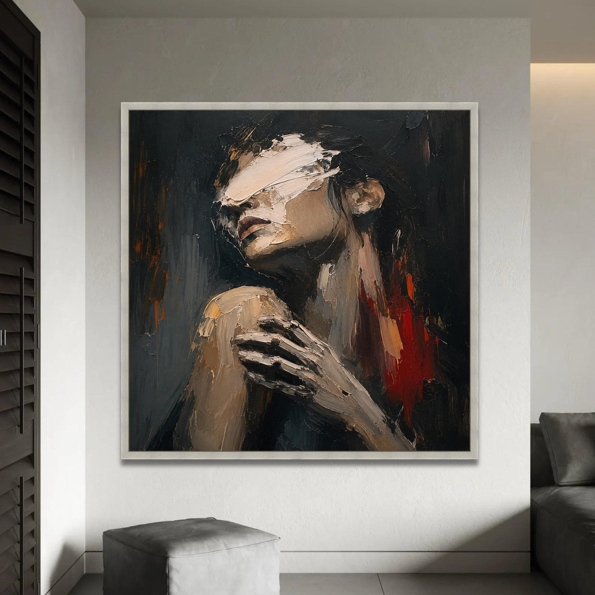 Abstract Female Portrait Canvas, Emotional Wall Art, Contemporary Figure Painting, Modern Home Decoration, Ready To Hang Decoration