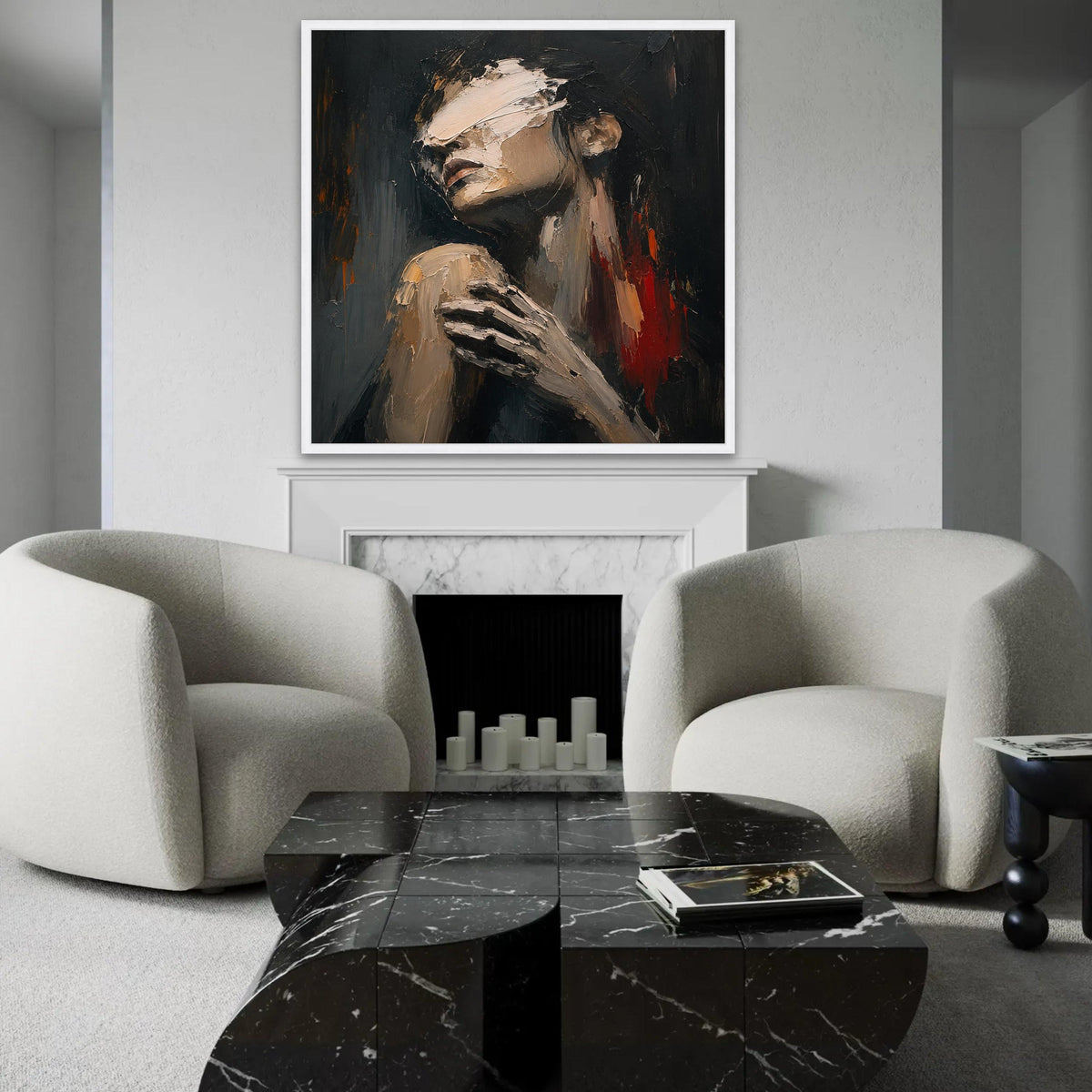 Abstract Female Portrait Canvas, Emotional Wall Art, Contemporary Figure Painting, Modern Home Decoration, Ready To Hang Decoration