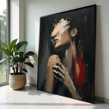 Abstract Female Portrait Canvas, Emotional Wall Art, Contemporary Figure Painting, Modern Home Decoration, Ready To Hang Decoration