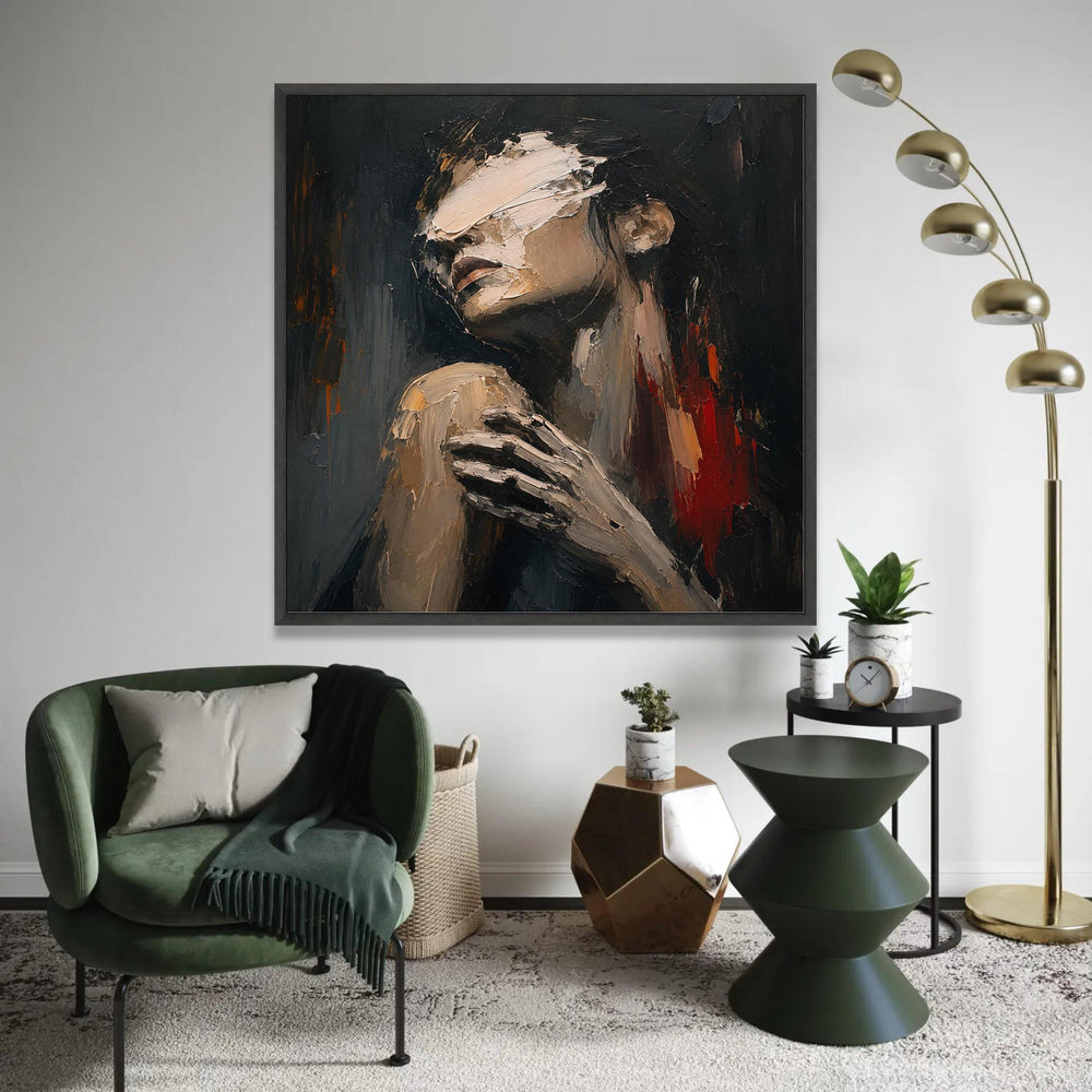 Abstract Female Portrait Canvas, Emotional Wall Art, Contemporary Figure Painting, Modern Home Decoration, Ready To Hang Decoration