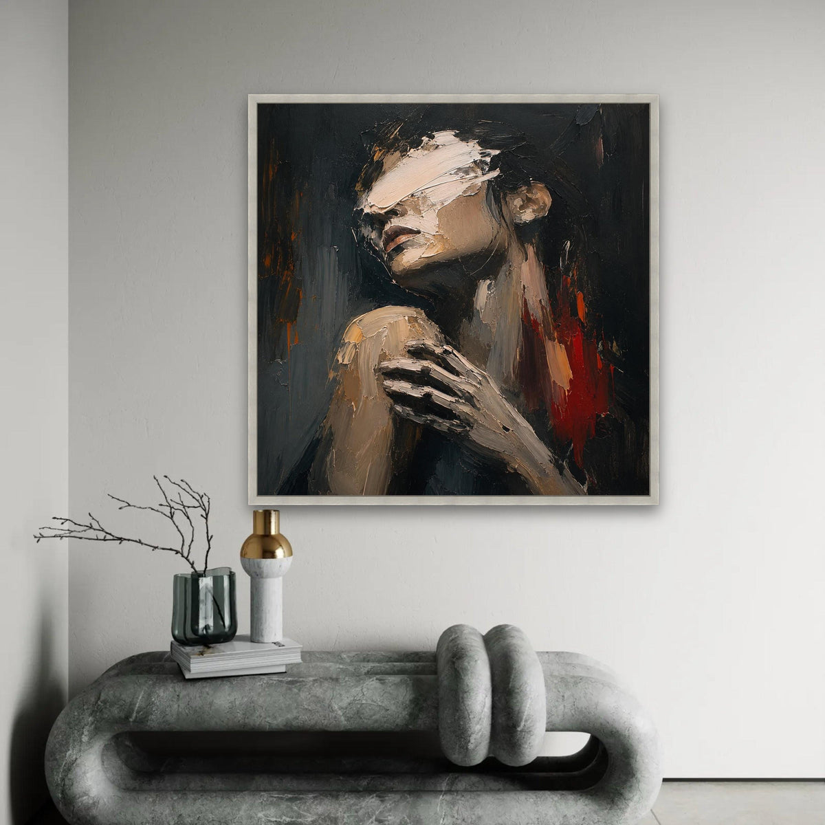 Abstract Female Portrait Canvas, Emotional Wall Art, Contemporary Figure Painting, Modern Home Decoration, Ready To Hang Decoration