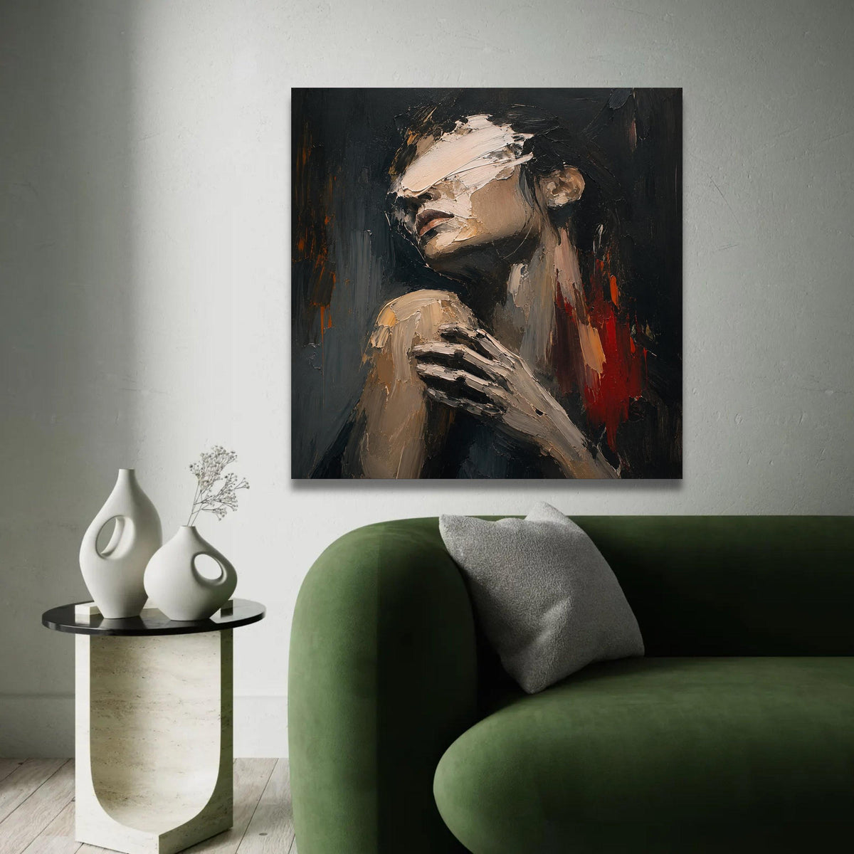 Abstract Female Portrait Canvas, Emotional Wall Art, Contemporary Figure Painting, Modern Home Decoration, Ready To Hang Decoration