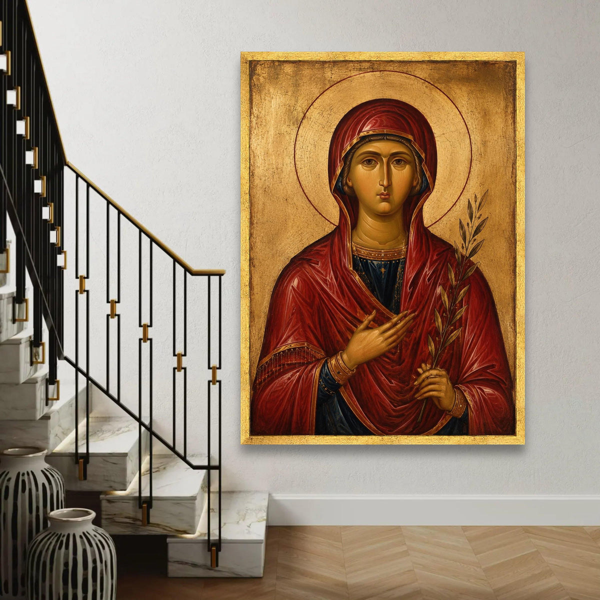 Byzantine Icon of Holy Woman Canvas, Religious Wall Art, Spiritual Decor, Vintage Christian Canvas, Sacred Figure Ready To Hang Decoration