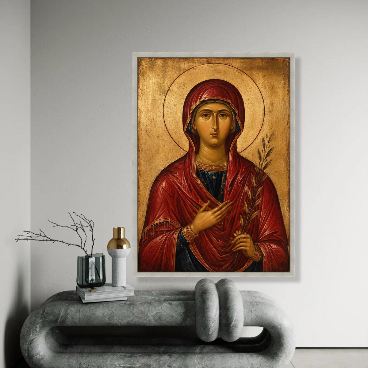 Byzantine Icon of Holy Woman Canvas, Religious Wall Art, Spiritual Decor, Vintage Christian Canvas, Sacred Figure Ready To Hang Decoration