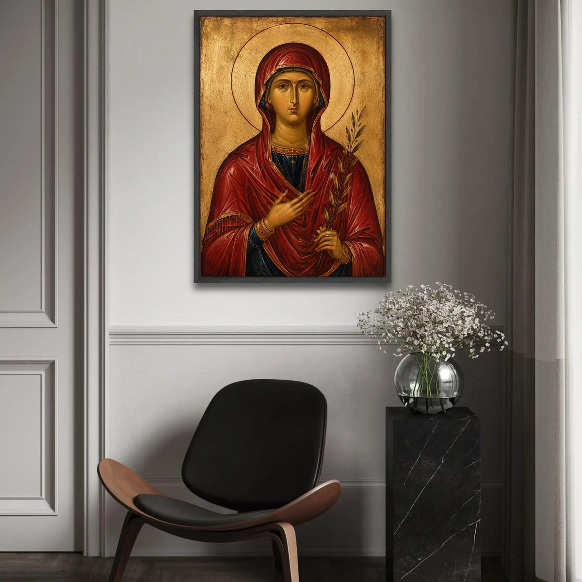 Byzantine Icon of Holy Woman Canvas, Religious Wall Art, Spiritual Decor, Vintage Christian Canvas, Sacred Figure Ready To Hang Decoration