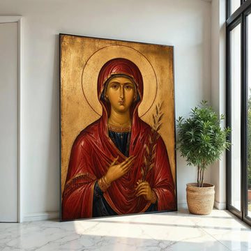 Byzantine Icon of Holy Woman Canvas, Religious Wall Art, Spiritual Decor, Vintage Christian Canvas, Sacred Figure Ready To Hang Decoration