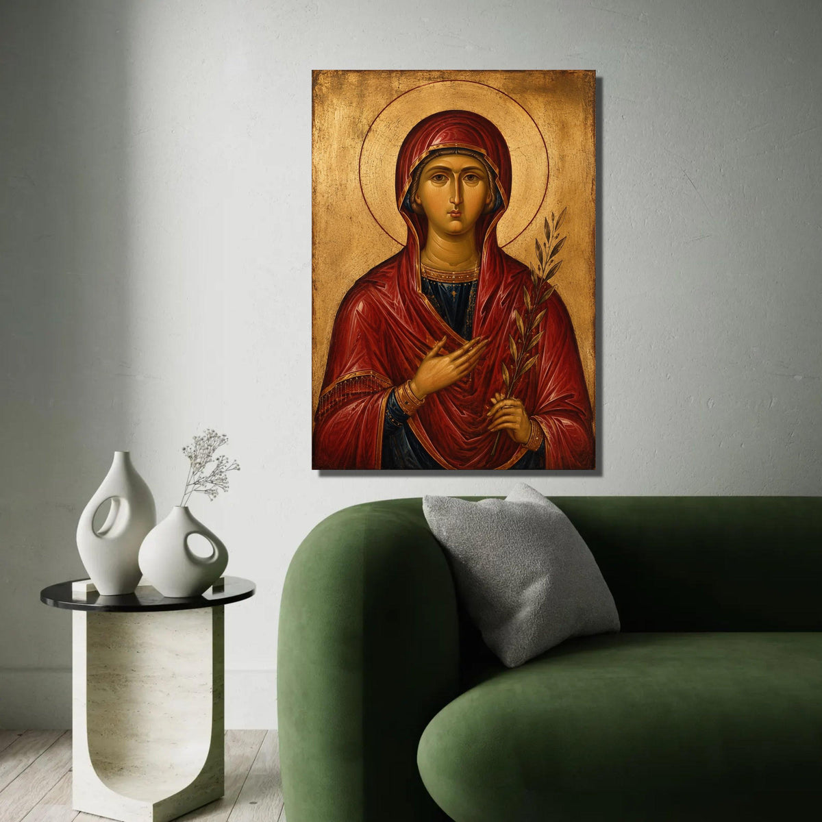 Byzantine Icon of Holy Woman Canvas, Religious Wall Art, Spiritual Decor, Vintage Christian Canvas, Sacred Figure Ready To Hang Decoration