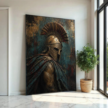 Ancient Spartan Warrior Canvas, Gladiator Helmet Wall Art, Historical Armor Decoration, Vintage Battle Scene Ready To Hang Decoration