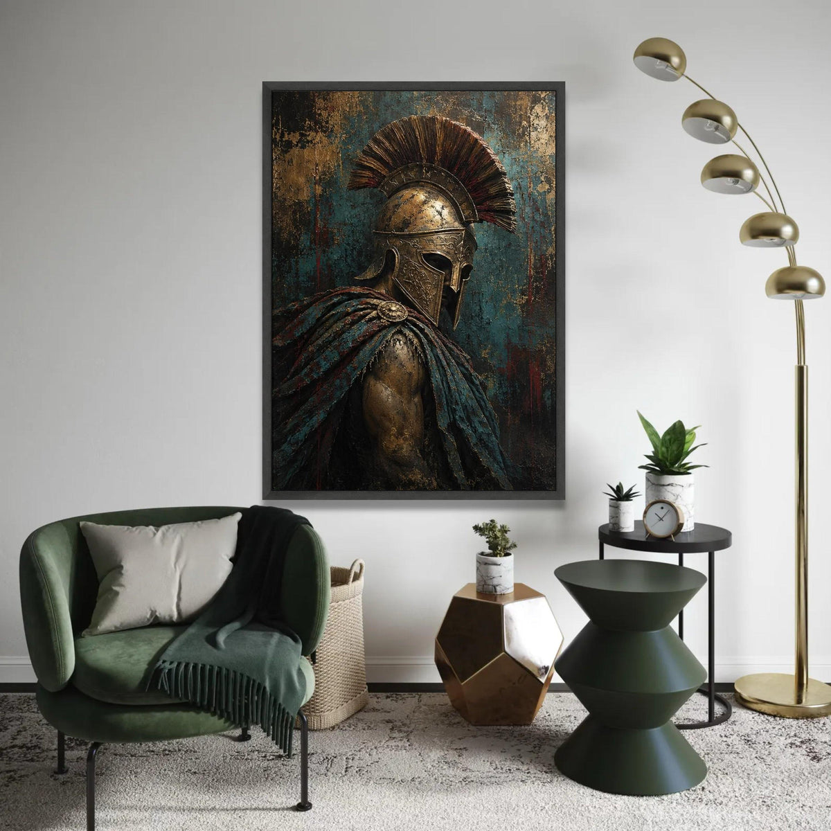 Ancient Spartan Warrior Canvas, Gladiator Helmet Wall Art, Historical Armor Decoration, Vintage Battle Scene Ready To Hang Decoration