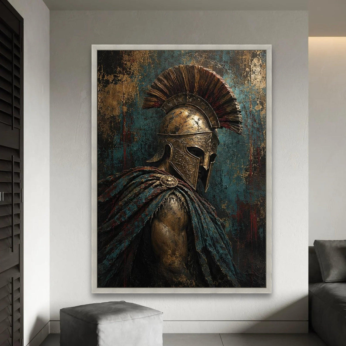 Ancient Spartan Warrior Canvas, Gladiator Helmet Wall Art, Historical Armor Decoration, Vintage Battle Scene Ready To Hang Decoration