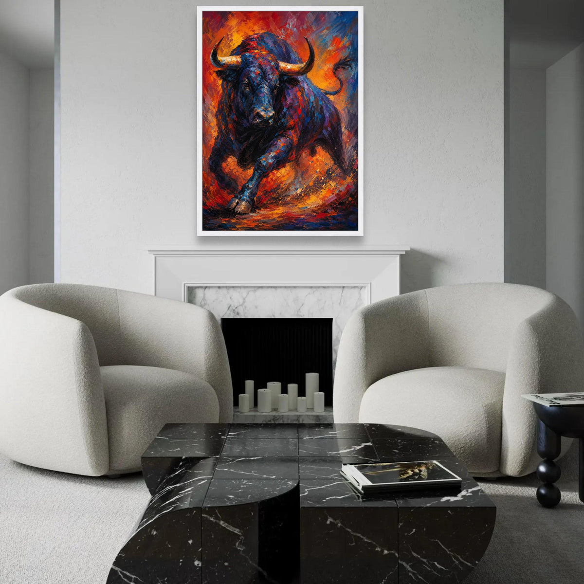 Charging Bull Canvas Wall Art, Vibrant Abstract Animal Painting, Bold Wildlife Decor, Colorful Bull Artwork on Ready To Hang Decoration