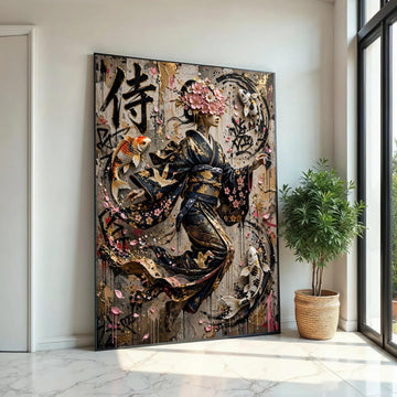 Elegant Geisha Kimono with Cherry Blossoms and Koi Fish Canvas, Asian Art Wall Decor, Modern Japanese Canvas Ready To Hang Decoration