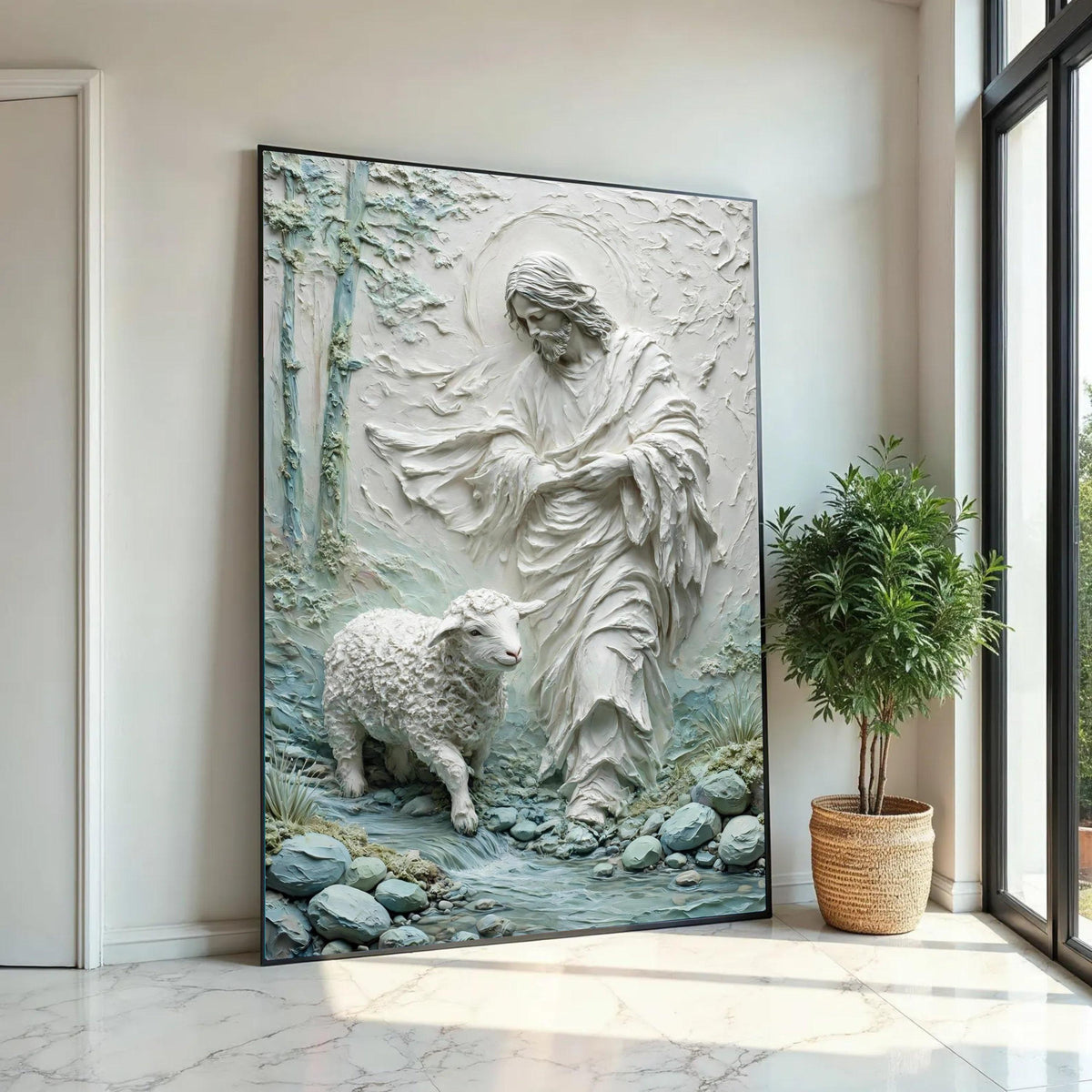 Shepherd and Lamb Canvas Wall Art, Spiritual Jesus Scene, Religious Home Decor, Christian Inspirational Canvas, Ready To Hang Decoration