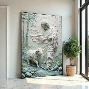 Shepherd and Lamb Canvas Wall Art, Spiritual Jesus Scene, Religious Home Decor, Christian Inspirational Canvas, Ready To Hang Decoration