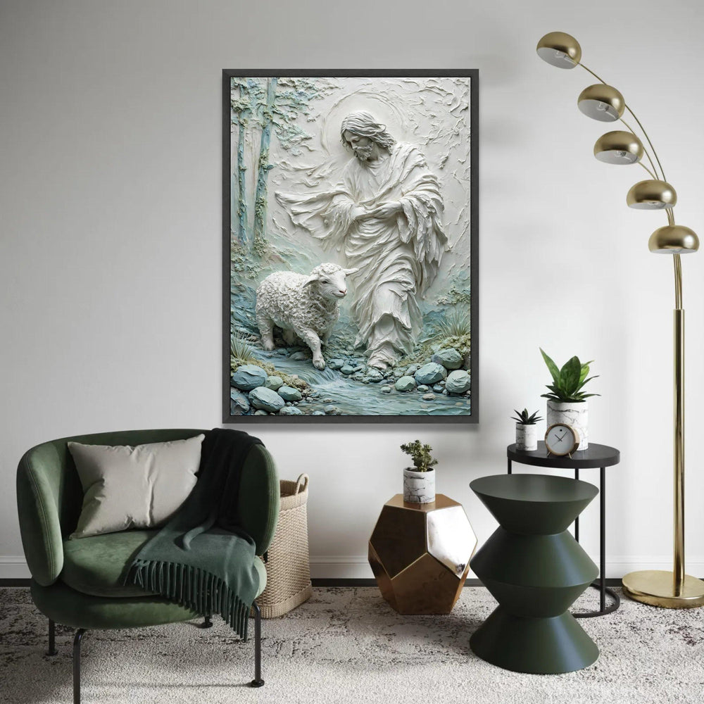 Shepherd and Lamb Canvas Wall Art, Spiritual Jesus Scene, Religious Home Decor, Christian Inspirational Canvas, Ready To Hang Decoration