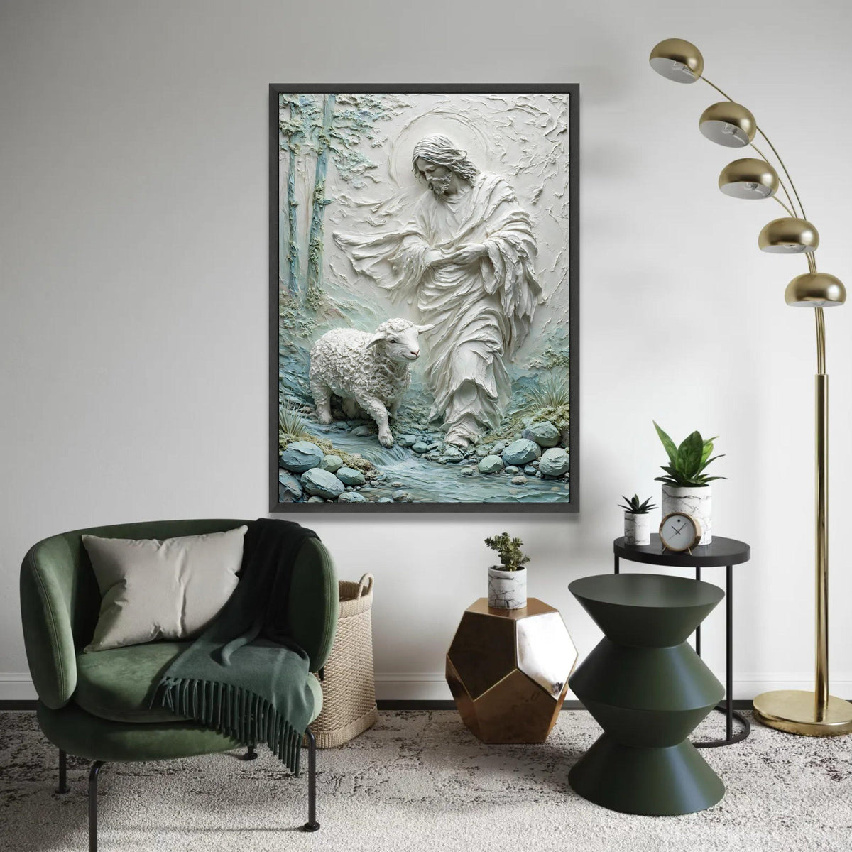Shepherd and Lamb Canvas Wall Art, Spiritual Jesus Scene, Religious Home Decor, Christian Inspirational Canvas, Ready To Hang Decoration