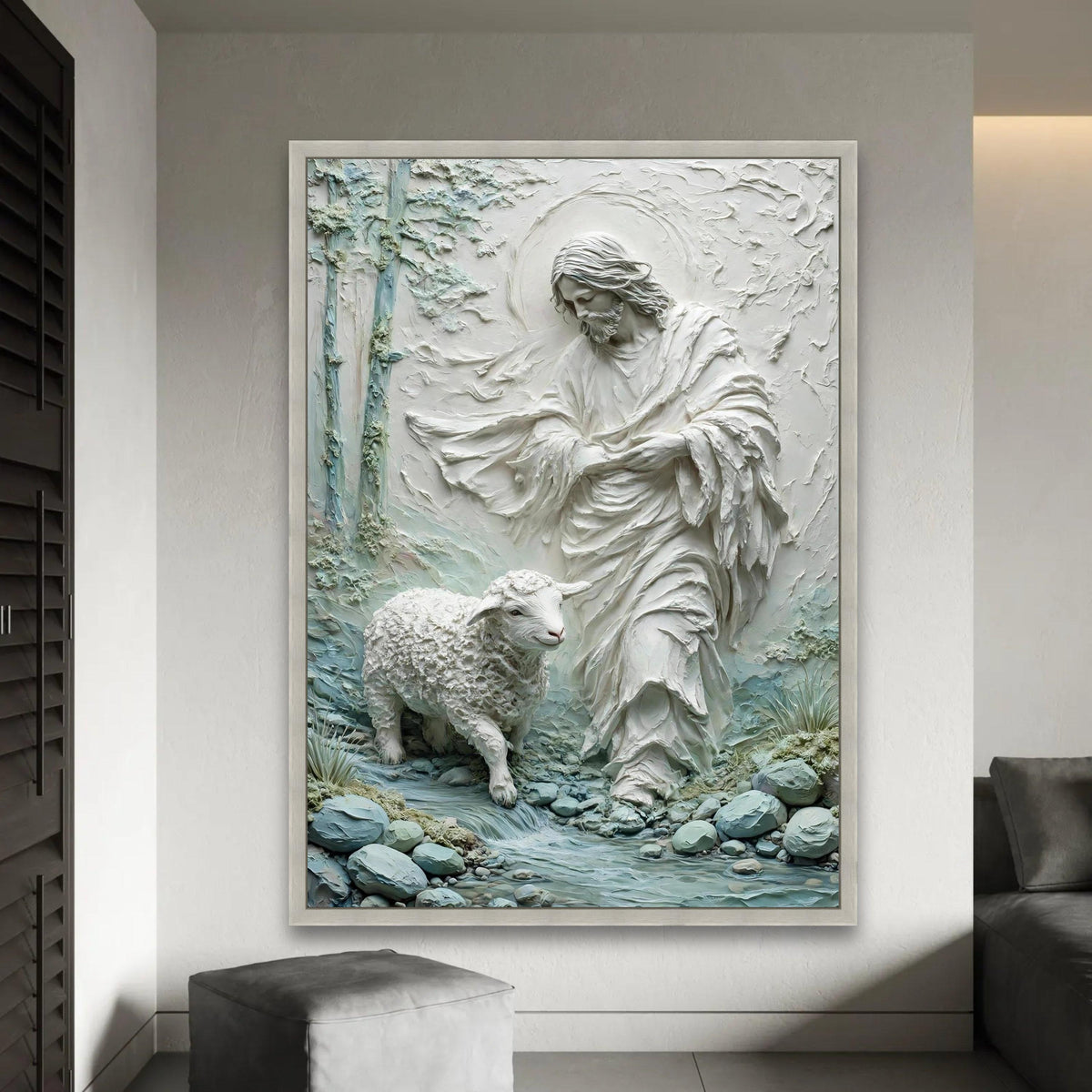 Shepherd and Lamb Canvas Wall Art, Spiritual Jesus Scene, Religious Home Decor, Christian Inspirational Canvas, Ready To Hang Decoration