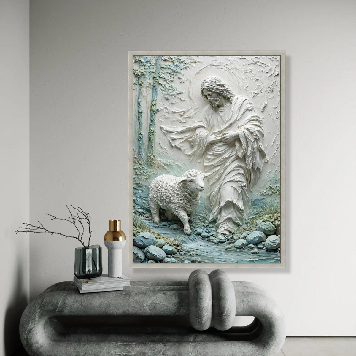 Shepherd and Lamb Canvas Wall Art, Spiritual Jesus Scene, Religious Home Decor, Christian Inspirational Canvas, Ready To Hang Decoration