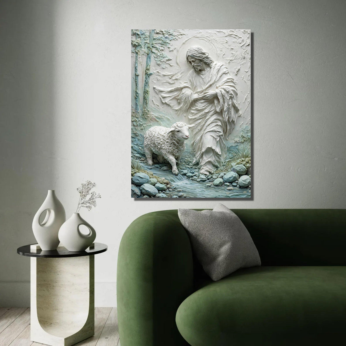 Shepherd and Lamb Canvas Wall Art, Spiritual Jesus Scene, Religious Home Decor, Christian Inspirational Canvas, Ready To Hang Decoration