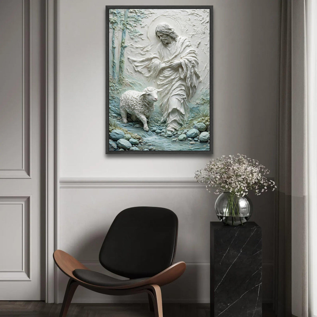 Shepherd and Lamb Canvas Wall Art, Spiritual Jesus Scene, Religious Home Decor, Christian Inspirational Canvas, Ready To Hang Decoration