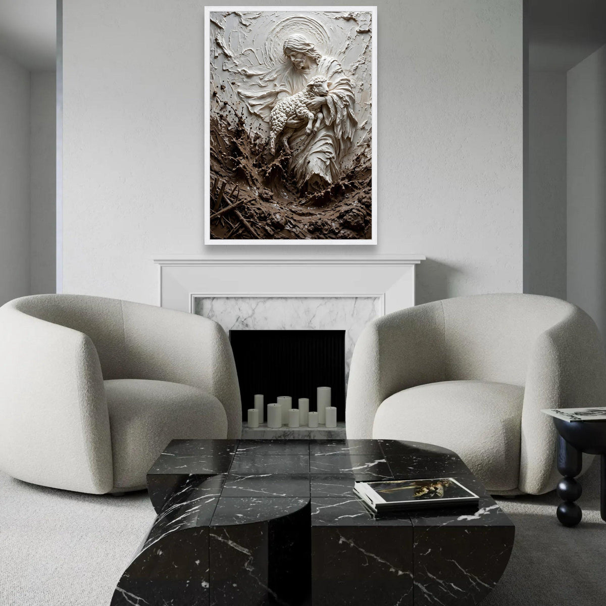 Gentle Shepherd Holding Lamb Canvas Wall Art, Spiritual Religious Decoration, Christian Home Art, Sacred Nature Ready To Hang Decoration