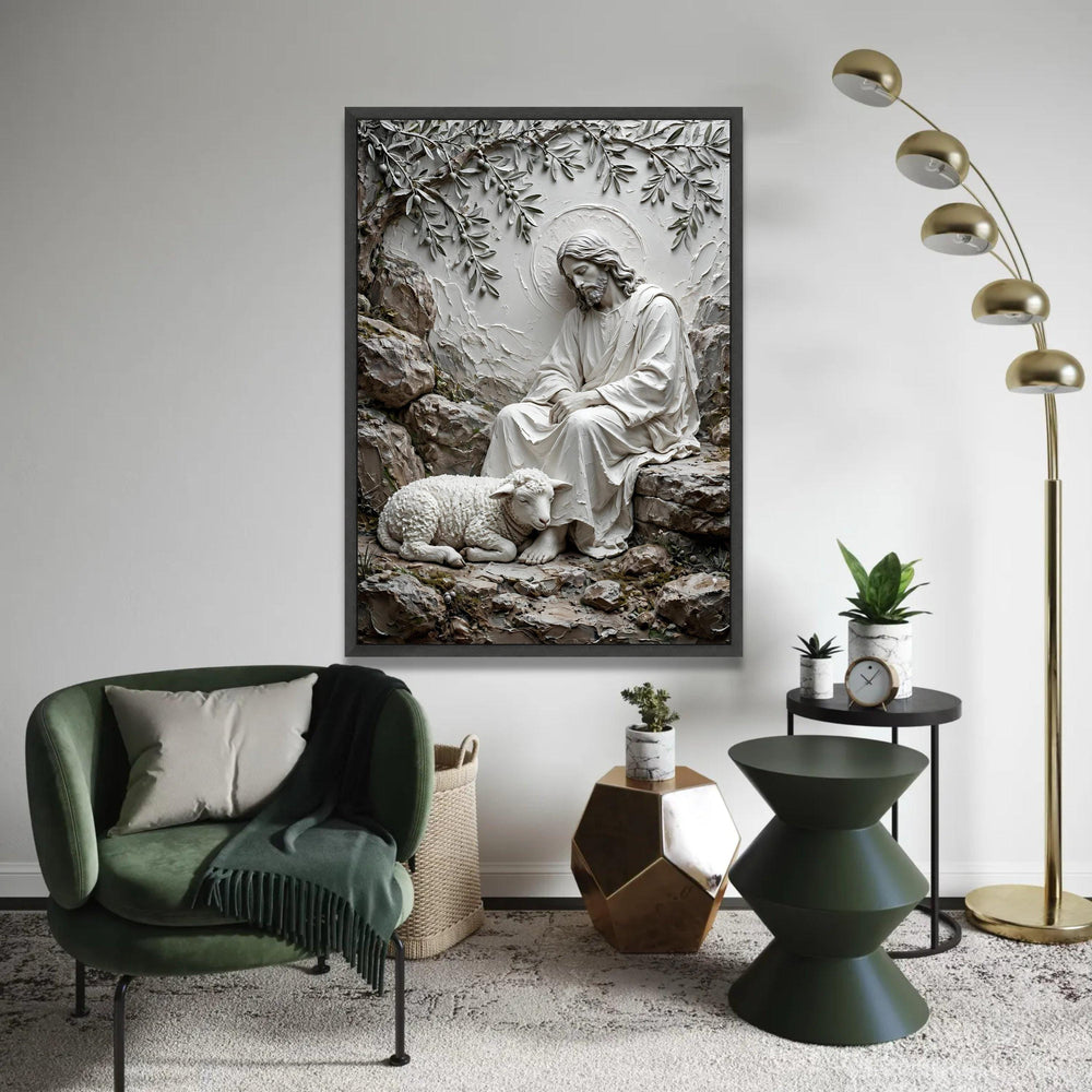 Serene Shepherd with Lamb Canvas Wall Art, Religious Spiritual Decor, Jesus Peaceful Scene, Christian Faith Canvas, Ready To Hang Decoration