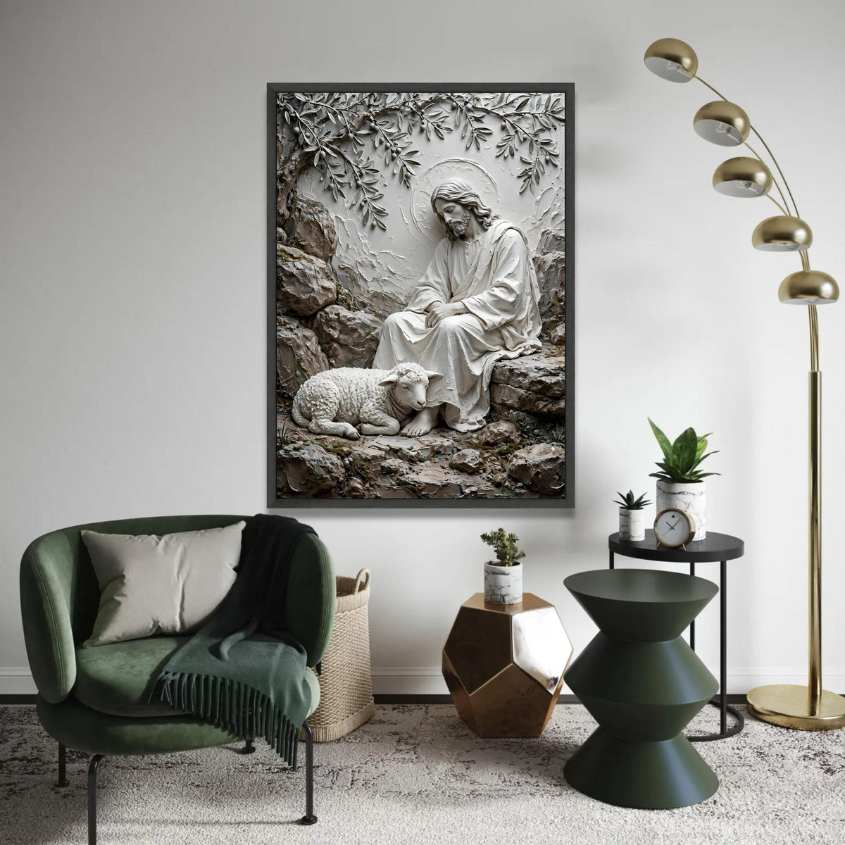 Serene Shepherd with Lamb Canvas Wall Art, Religious Spiritual Decor, Jesus Peaceful Scene, Christian Faith Canvas, Ready To Hang Decoration