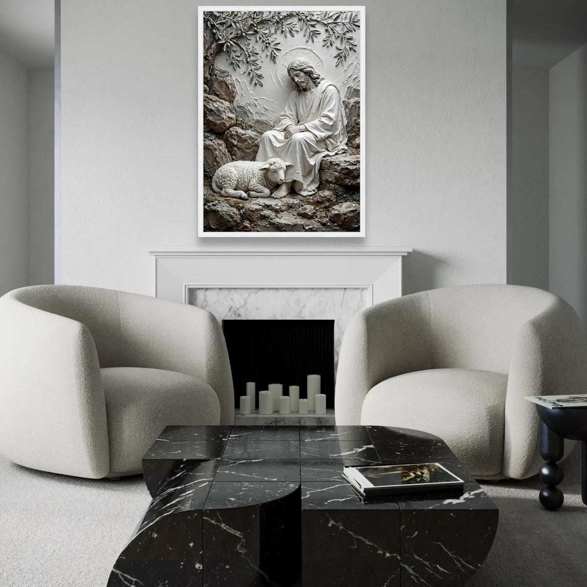 Serene Shepherd with Lamb Canvas Wall Art, Religious Spiritual Decor, Jesus Peaceful Scene, Christian Faith Canvas, Ready To Hang Decoration