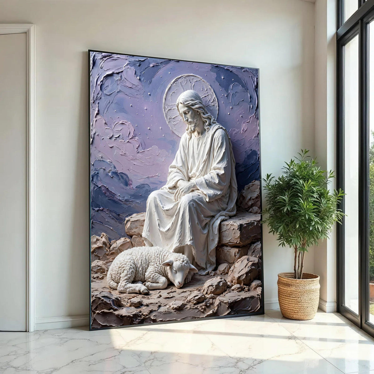 Peaceful Shepherd and Lamb Canvas Wall Art, Religious Christian Decor, Spiritual Meditation Canvas, Serenity Home Ready To Hang Decoration