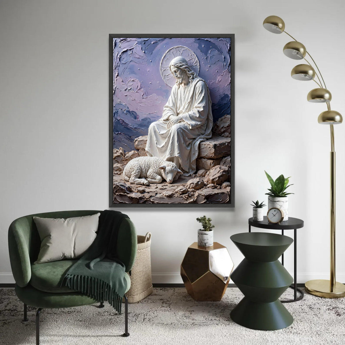 Peaceful Shepherd and Lamb Canvas Wall Art, Religious Christian Decor, Spiritual Meditation Canvas, Serenity Home Ready To Hang Decoration
