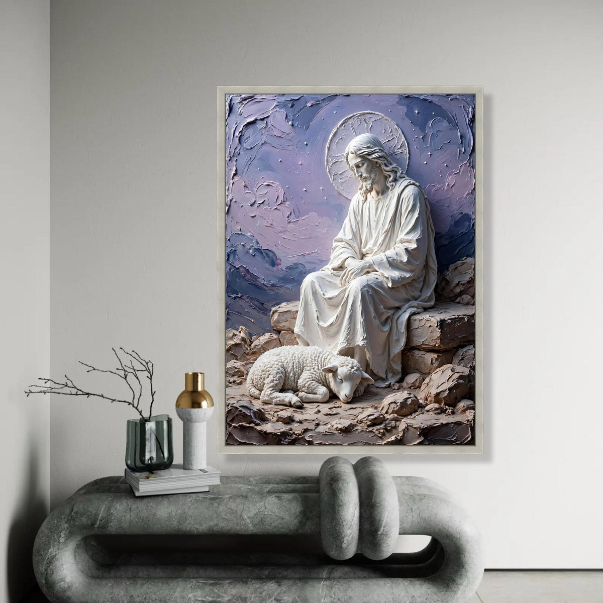 Peaceful Shepherd and Lamb Canvas Wall Art, Religious Christian Decor, Spiritual Meditation Canvas, Serenity Home Ready To Hang Decoration