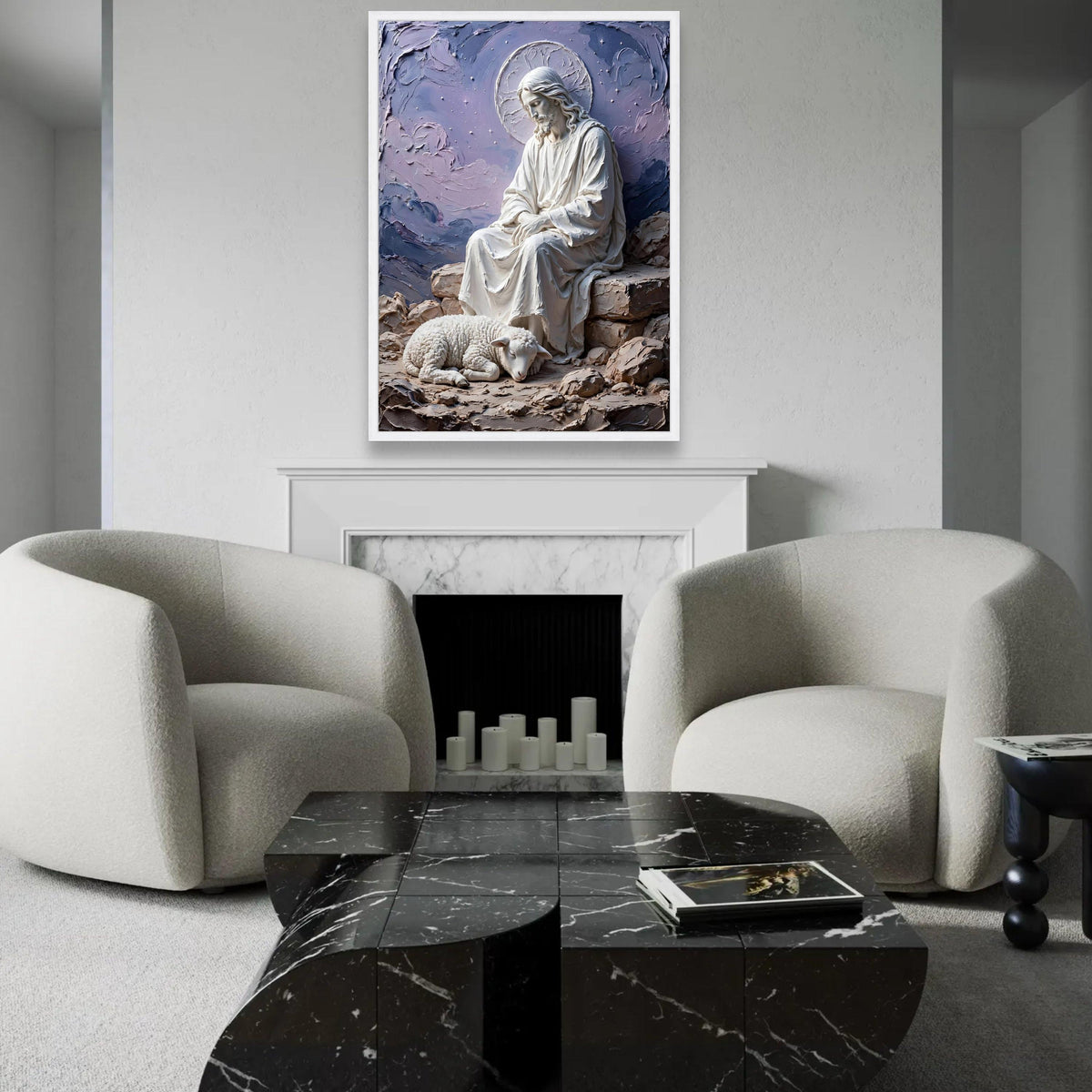 Peaceful Shepherd and Lamb Canvas Wall Art, Religious Christian Decor, Spiritual Meditation Canvas, Serenity Home Ready To Hang Decoration