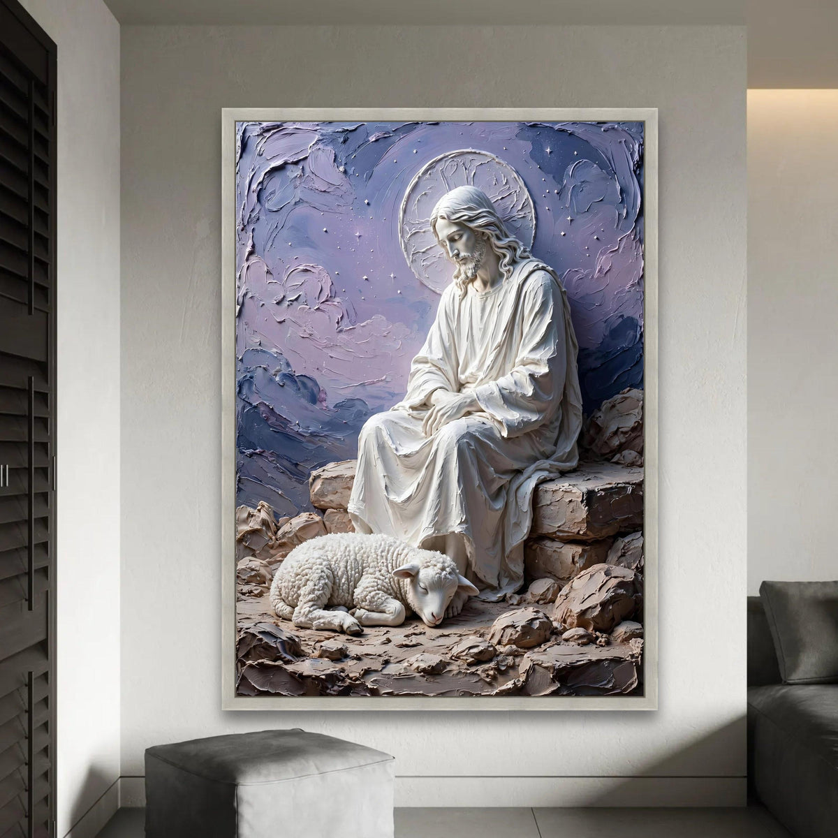 Peaceful Shepherd and Lamb Canvas Wall Art, Religious Christian Decor, Spiritual Meditation Canvas, Serenity Home Ready To Hang Decoration