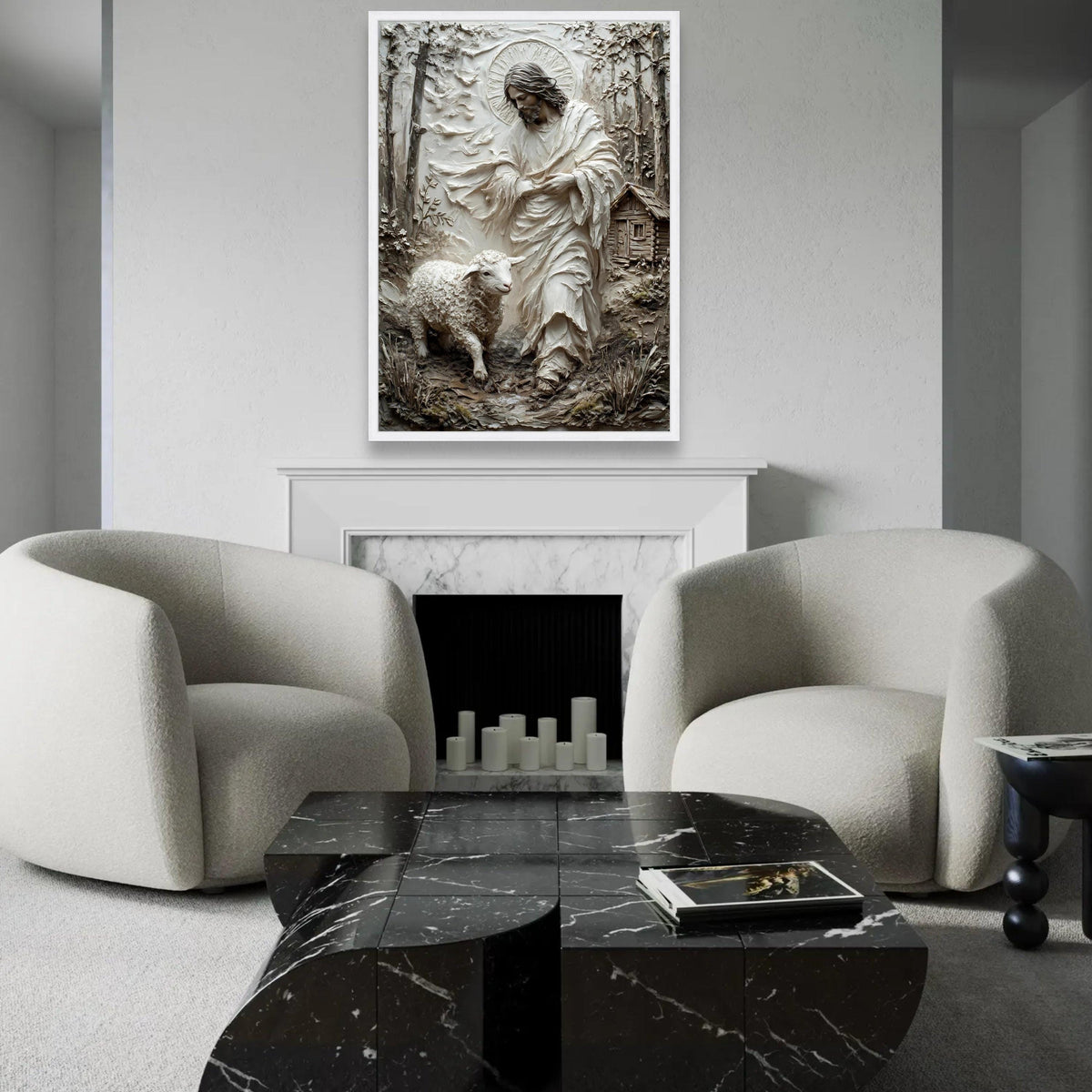 Jesus with Lamb Canvas Wall Art, Religious Christian Decor, Shepherd and Sheep Painting, Spiritual Home Wall Ready To Hang Decoration