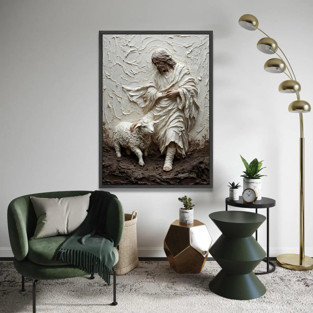 Gentle Shepherd with Lamb Canvas, Religious Wall Art, Spiritual Home Decor, Christian Scripture Canvas, Peaceful Ready To Hang Decoration
