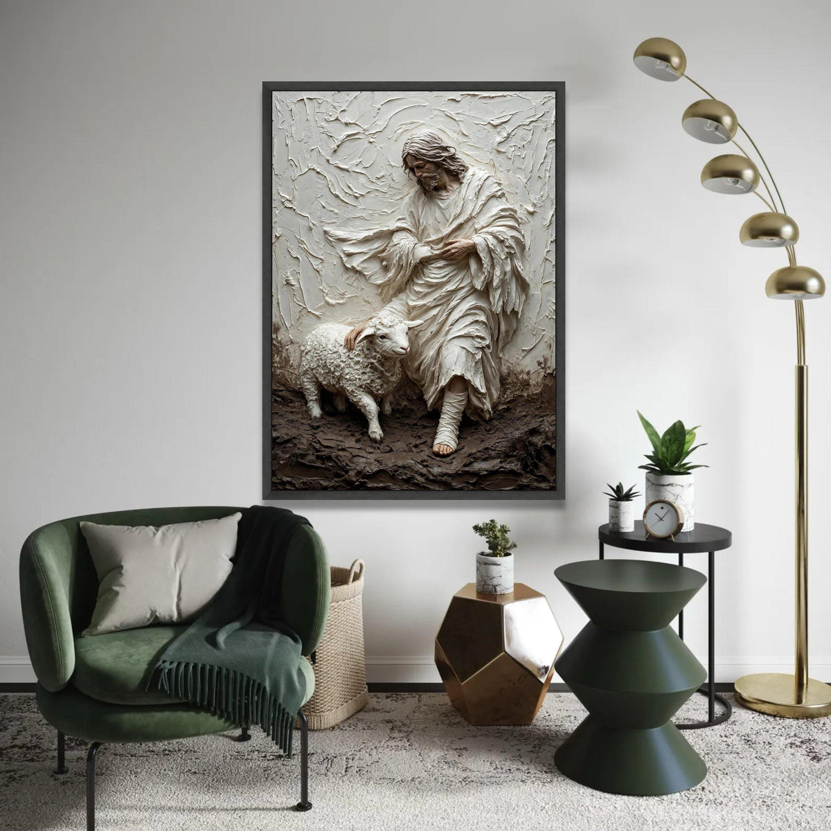 Gentle Shepherd with Lamb Canvas, Religious Wall Art, Spiritual Home Decor, Christian Scripture Canvas, Peaceful Ready To Hang Decoration