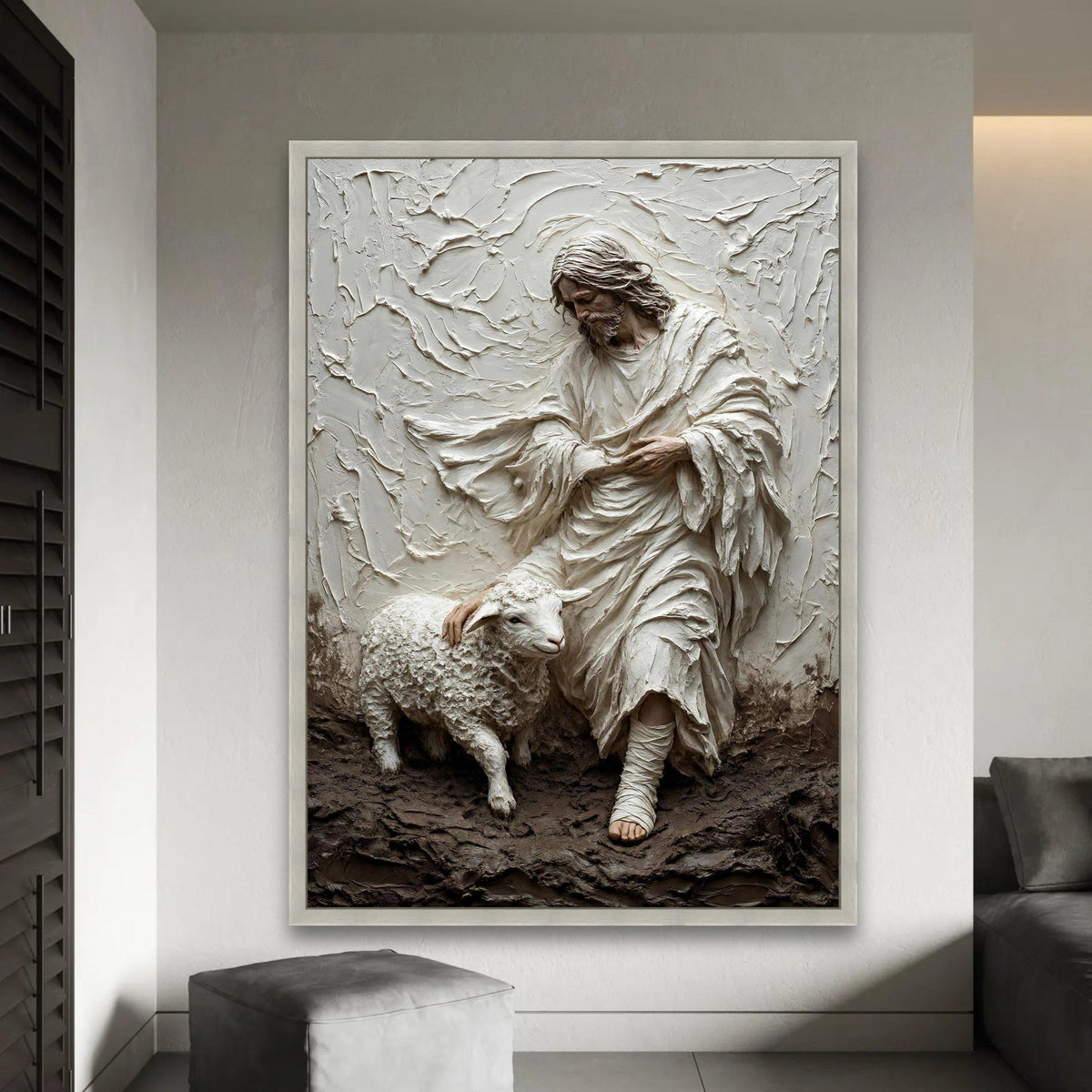 Gentle Shepherd with Lamb Canvas, Religious Wall Art, Spiritual Home Decor, Christian Scripture Canvas, Peaceful Ready To Hang Decoration