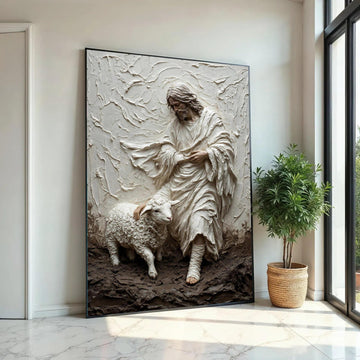 Gentle Shepherd with Lamb Canvas, Religious Wall Art, Spiritual Home Decor, Christian Scripture Canvas, Peaceful Ready To Hang Decoration