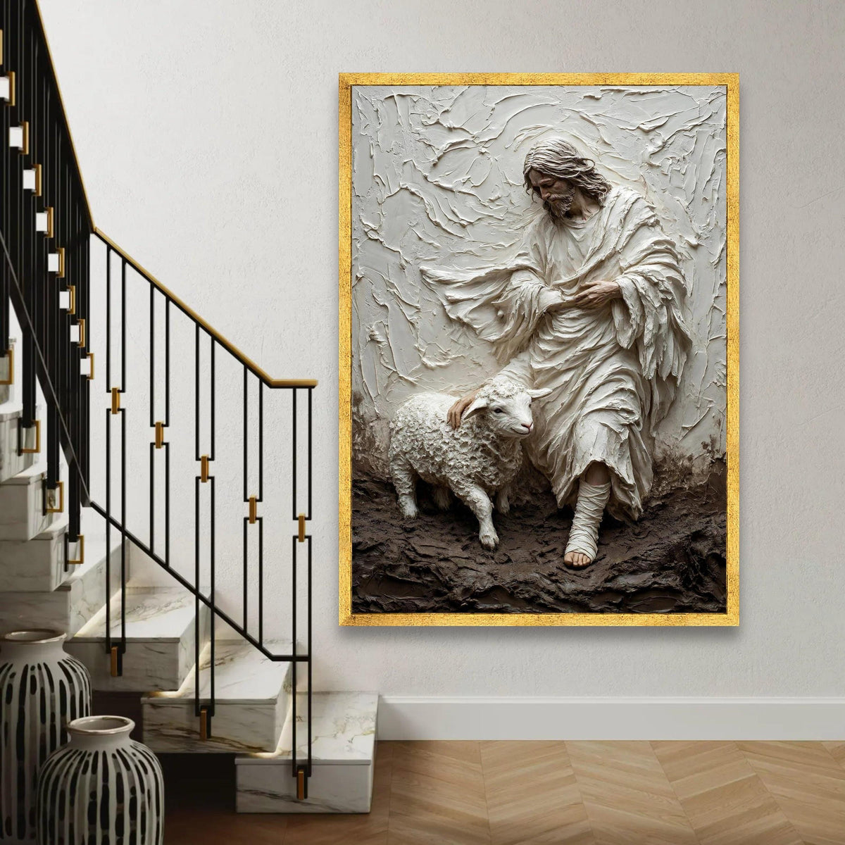 Gentle Shepherd with Lamb Canvas, Religious Wall Art, Spiritual Home Decor, Christian Scripture Canvas, Peaceful Ready To Hang Decoration