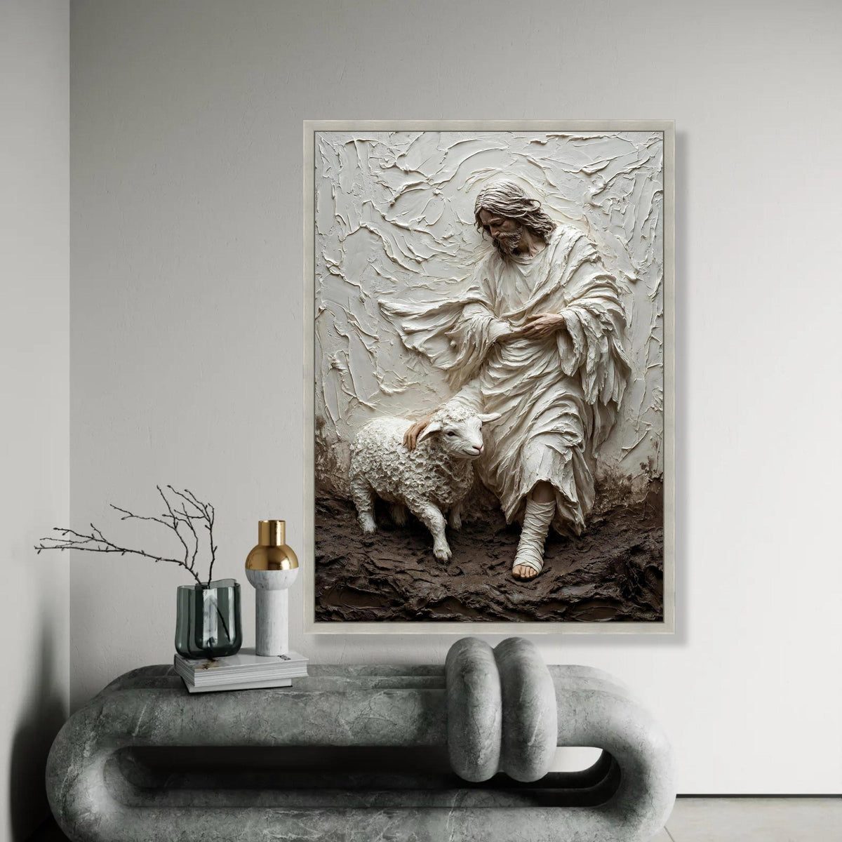 Gentle Shepherd with Lamb Canvas, Religious Wall Art, Spiritual Home Decor, Christian Scripture Canvas, Peaceful Ready To Hang Decoration