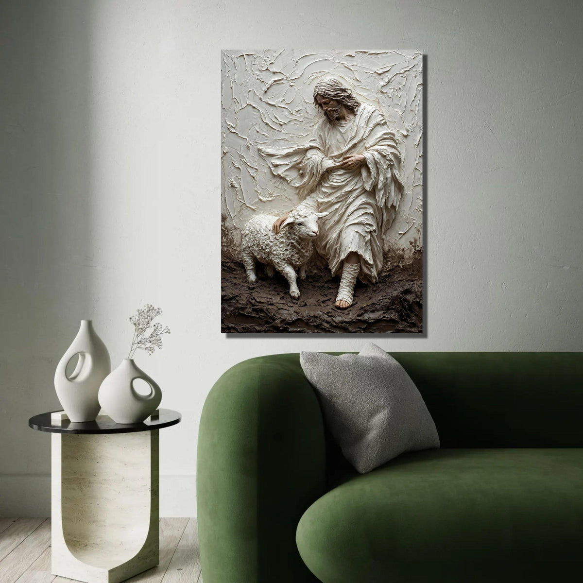 Gentle Shepherd with Lamb Canvas, Religious Wall Art, Spiritual Home Decor, Christian Scripture Canvas, Peaceful Ready To Hang Decoration
